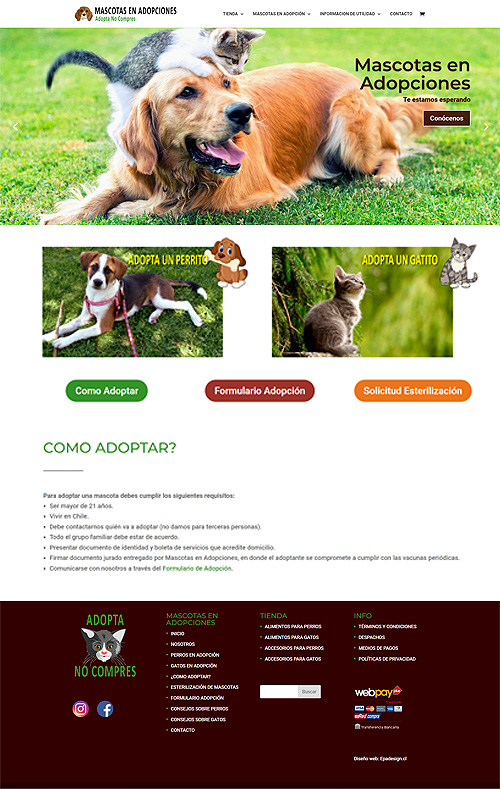 Diseño web Mascotas en adopciones